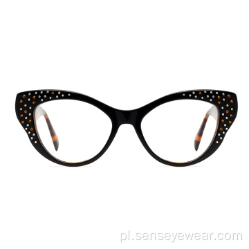 Kota oka rhinestone okulary optyczne